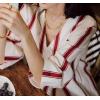imageCHARTOU Summer Stripe Tunic Dress V Neck Shirt Long Sleeve Casual Loose Fit Sundress with PocketsRed