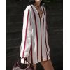 imageCHARTOU Summer Stripe Tunic Dress V Neck Shirt Long Sleeve Casual Loose Fit Sundress with PocketsRed