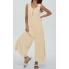 imageCHARTOU Summer Striped Jumpsuit for Women Wide Leg Jumpsuit Sleeveless Long Romper Button Down Baggy Overalls JumperApricot