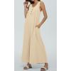 imageCHARTOU Summer Striped Jumpsuit for Women Wide Leg Jumpsuit Sleeveless Long Romper Button Down Baggy Overalls JumperApricot