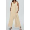 imageCHARTOU Summer Striped Jumpsuit for Women Wide Leg Jumpsuit Sleeveless Long Romper Button Down Baggy Overalls JumperApricot
