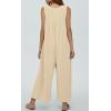 imageCHARTOU Summer Striped Jumpsuit for Women Wide Leg Jumpsuit Sleeveless Long Romper Button Down Baggy Overalls JumperApricot