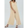 imageCHARTOU Summer Striped Jumpsuit for Women Wide Leg Jumpsuit Sleeveless Long Romper Button Down Baggy Overalls JumperApricot