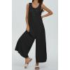 imageCHARTOU Summer Striped Jumpsuit for Women Wide Leg Jumpsuit Sleeveless Long Romper Button Down Baggy Overalls JumperBlack