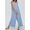 imageCHARTOU Summer Striped Jumpsuit for Women Wide Leg Jumpsuit Sleeveless Long Romper Button Down Baggy Overalls JumperBlue