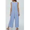 imageCHARTOU Summer Striped Jumpsuit for Women Wide Leg Jumpsuit Sleeveless Long Romper Button Down Baggy Overalls JumperBlue