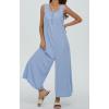 imageCHARTOU Summer Striped Jumpsuit for Women Wide Leg Jumpsuit Sleeveless Long Romper Button Down Baggy Overalls JumperBlue