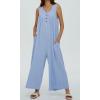 imageCHARTOU Summer Striped Jumpsuit for Women Wide Leg Jumpsuit Sleeveless Long Romper Button Down Baggy Overalls JumperBlue