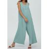 imageCHARTOU Summer Striped Jumpsuit for Women Wide Leg Jumpsuit Sleeveless Long Romper Button Down Baggy Overalls JumperGreen