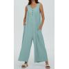 imageCHARTOU Summer Striped Jumpsuit for Women Wide Leg Jumpsuit Sleeveless Long Romper Button Down Baggy Overalls JumperGreen