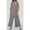 imageCHARTOU Summer Striped Jumpsuit for Women Wide Leg Jumpsuit Sleeveless Long Romper Button Down Baggy Overalls JumperGrey