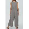 imageCHARTOU Summer Striped Jumpsuit for Women Wide Leg Jumpsuit Sleeveless Long Romper Button Down Baggy Overalls JumperGrey