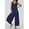 imageCHARTOU Summer Striped Jumpsuit for Women Wide Leg Jumpsuit Sleeveless Long Romper Button Down Baggy Overalls JumperNavy Blue