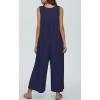 imageCHARTOU Summer Striped Jumpsuit for Women Wide Leg Jumpsuit Sleeveless Long Romper Button Down Baggy Overalls JumperNavy Blue