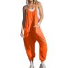 imageCHARTOU Women Baggy Sleeveless Slip Jumpsuit Loose Long Romper Harem Pants Overalls Dungaree Outfit PocketOrange Red