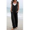 imageCHARTOU Women Baggy V Neck Jumpsuit Wide Leg Long Pants Sleeveless Tank Jumper RomperBlack