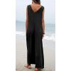 imageCHARTOU Women Baggy V Neck Jumpsuit Wide Leg Long Pants Sleeveless Tank Jumper RomperBlack