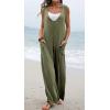 imageCHARTOU Women Baggy V Neck Jumpsuit Wide Leg Long Pants Sleeveless Tank Jumper RomperGreen