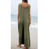 imageCHARTOU Women Baggy V Neck Jumpsuit Wide Leg Long Pants Sleeveless Tank Jumper RomperGreen