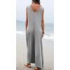 imageCHARTOU Women Baggy V Neck Jumpsuit Wide Leg Long Pants Sleeveless Tank Jumper RomperGrey