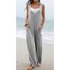 imageCHARTOU Women Baggy V Neck Jumpsuit Wide Leg Long Pants Sleeveless Tank Jumper RomperGrey
