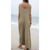 imageCHARTOU Women Baggy V Neck Jumpsuit Wide Leg Long Pants Sleeveless Tank Jumper RomperKhaki