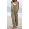 imageCHARTOU Women Baggy V Neck Jumpsuit Wide Leg Long Pants Sleeveless Tank Jumper RomperKhaki