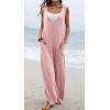imageCHARTOU Women Baggy V Neck Jumpsuit Wide Leg Long Pants Sleeveless Tank Jumper RomperPink