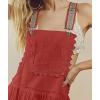 imageCHARTOU Women Bib Overall Dress Jumper Babydoll Pinafore Dress Embroidered Lace Maternity Straps Suspender DressRed
