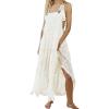 imageCHARTOU Women Bib Overall Dress Jumper Babydoll Pinafore Dress Embroidered Lace Maternity Straps Suspender DressWhite