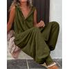 imageCHARTOU Women Button Sleeveless Jumpsuit Hooded Romper Lounge Romper Pants Harem Jumpsuit Cargo PocketsArmy Green