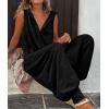 imageCHARTOU Women Button Sleeveless Jumpsuit Hooded Romper Lounge Romper Pants Harem Jumpsuit Cargo PocketsBlack