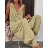 imageCHARTOU Women Button Sleeveless Jumpsuit Hooded Romper Lounge Romper Pants Harem Jumpsuit Cargo PocketsKhaki