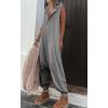 imageCHARTOU Women Button Sleeveless Jumpsuit Hooded Romper Lounge Romper Pants Harem Jumpsuit Cargo PocketsLight Grey