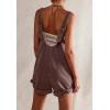 imageCHARTOU Women Casual Denim Short Overalls Rolled Cuff Barrel Shorts Jumpsuit RompersBrown