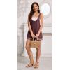 imageCHARTOU Women Casual Denim Short Overalls Rolled Cuff Barrel Shorts Jumpsuit RompersBrown