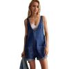 imageCHARTOU Women Casual Denim Short Overalls Rolled Cuff Barrel Shorts Jumpsuit RompersDark Blue