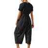 imageCHARTOU Women Casual Linen Short Sleeve Cropped Jumpsuit with Pockets Wide Leg Elastic Waist Summer RomperBlack