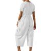 imageCHARTOU Women Casual Linen Short Sleeve Cropped Jumpsuit with Pockets Wide Leg Elastic Waist Summer RomperWhite