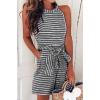 imageCHARTOU Women Casual Sleeveless Striped Jumpsuit Halter Neck Short Romper Pants Wide Leg Overalls Tie with PocketBlack