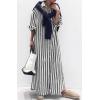 imageCHARTOU Women Casual Striped Shirt Dress Button Down Long Sleeve Kaftan Long Flowy Dress Cardigan Kimono Shift DressBlack