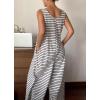 imageCHARTOU Women Casual Striped Sleeveless Tank Jumpsuits Color Block Loose Wide Leg Romper Flowy Palazzo PantsWhite