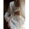 imageCHARTOU Women Cotton Linen Two Piece Outfits Tie Front Shirt and Ruffle Shorts Matching Lounge SetsApricot