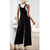 imageCHARTOU Women Cotton Wide Leg Overalls Jumpsuits Linen Loose Bib Romper One Piece Straps Flowy Palazzo Jumpsuit PocketBlack