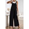 imageCHARTOU Women Cotton Wide Leg Overalls Jumpsuits Linen Loose Bib Romper One Piece Straps Flowy Palazzo Jumpsuit PocketBlack