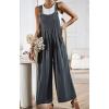imageCHARTOU Women Cotton Wide Leg Overalls Jumpsuits Linen Loose Bib Romper One Piece Straps Flowy Palazzo Jumpsuit PocketDark Grey