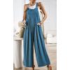 imageCHARTOU Women Cotton Wide Leg Overalls Jumpsuits Linen Loose Bib Romper One Piece Straps Flowy Palazzo Jumpsuit PocketLake Blue