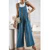 imageCHARTOU Women Cotton Wide Leg Overalls Jumpsuits Linen Loose Bib Romper One Piece Straps Flowy Palazzo Jumpsuit PocketLake Blue