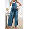 imageCHARTOU Women Cotton Wide Leg Overalls Jumpsuits Linen Loose Bib Romper One Piece Straps Flowy Palazzo Jumpsuit PocketLake Blue