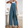 imageCHARTOU Women Cotton Wide Leg Overalls Jumpsuits Linen Loose Bib Romper One Piece Straps Flowy Palazzo Jumpsuit PocketLake Blue